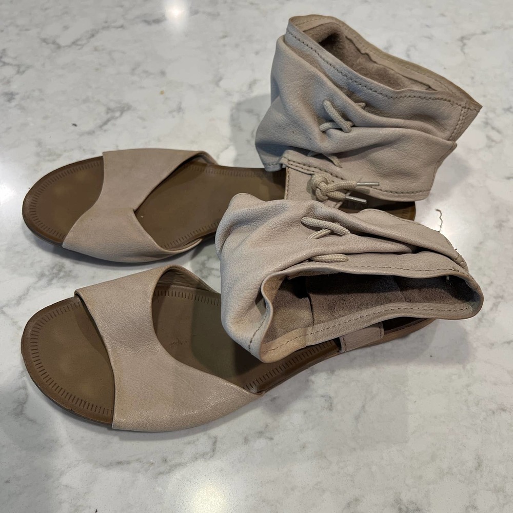 Nardo Women's Cream Side Lace Leather Open Toe Comfortable Flat Sandal Size 39‎ - Picture 4 of 7